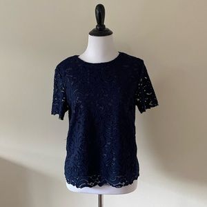 Draper James Navy Blue Lace Short Sleeve Top – Size 6